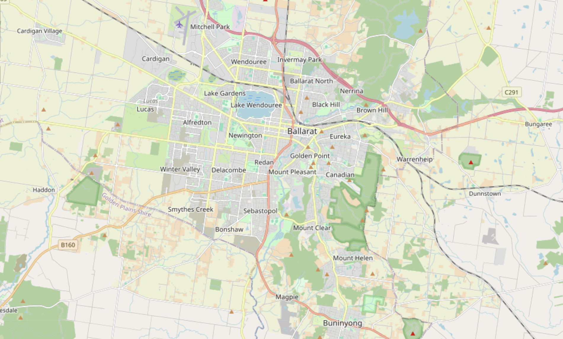 Map of Ballarat and surrounding suburbs