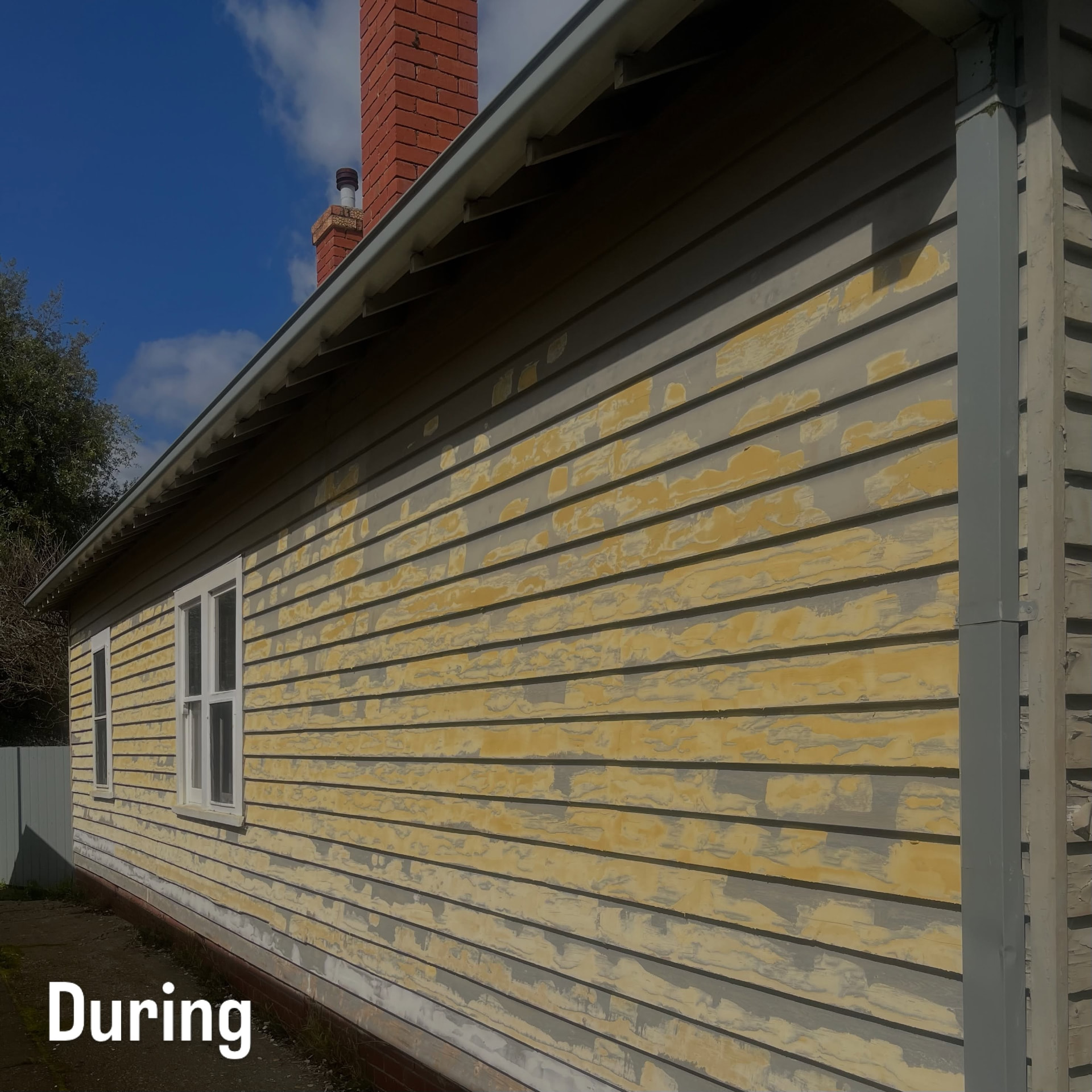 Weatherboard restoration in progress with prep work underway